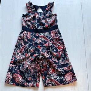 Janie and Jack Paisley Jumpsuit - Navy and rusty orange with white. Size 12-18